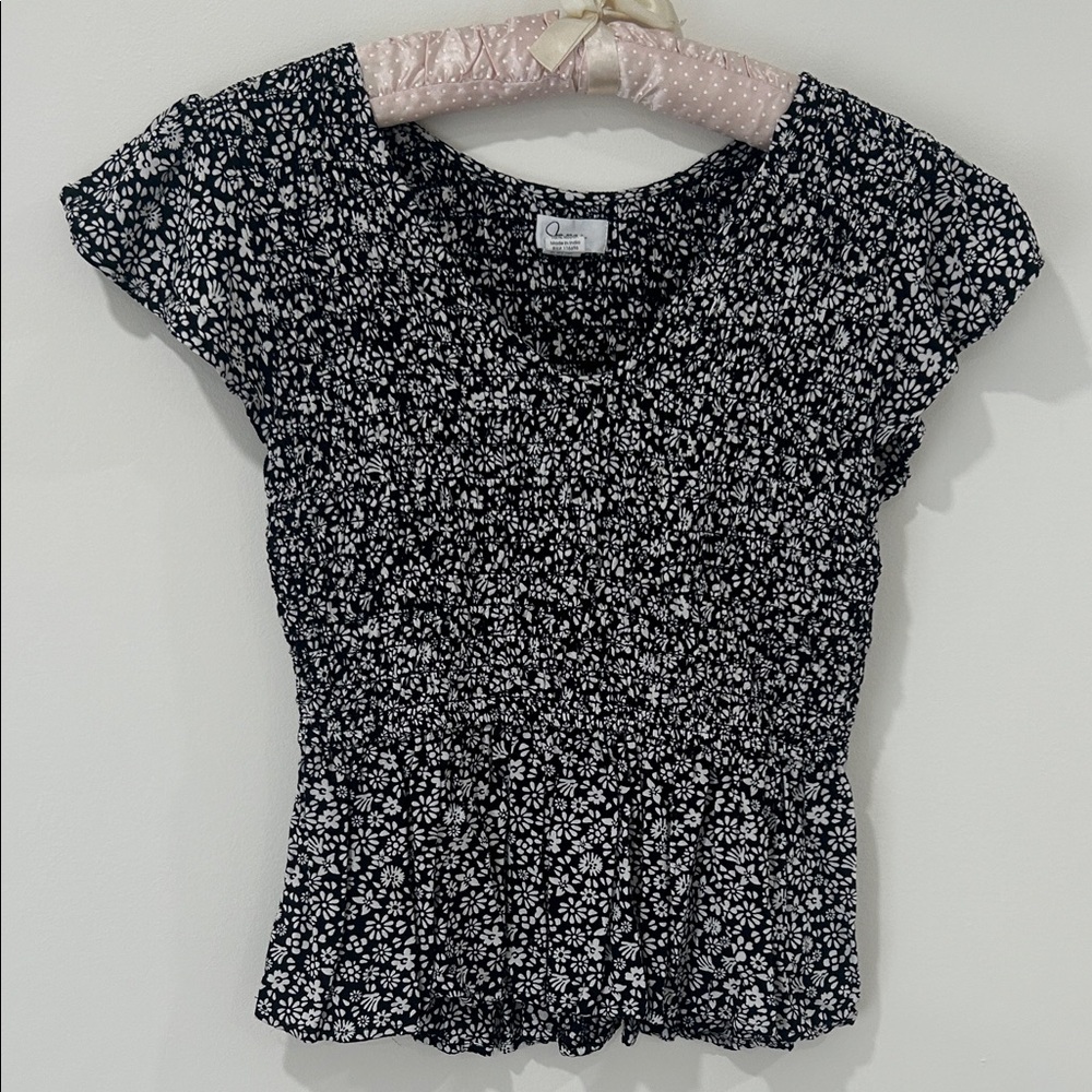 Elegant Black and White Floral Blouse